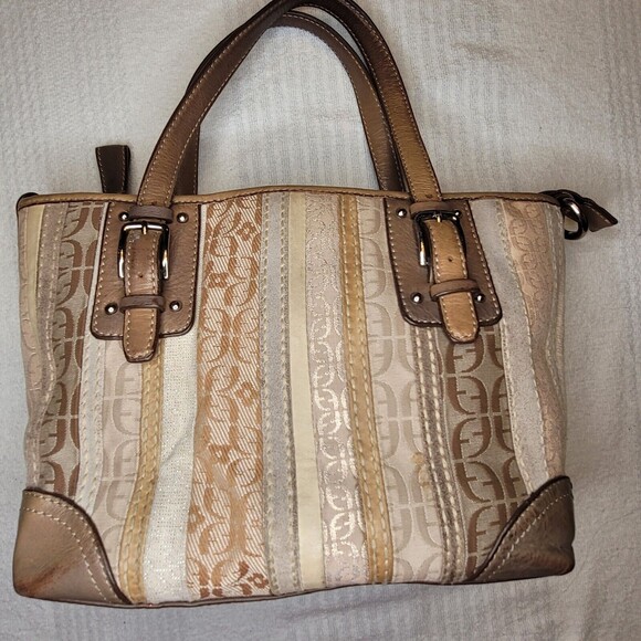 Fossil Stripe 1954 Tan Brown Purse  handbag crossbody missing strap ZB 2302 - Picture 1 of 16